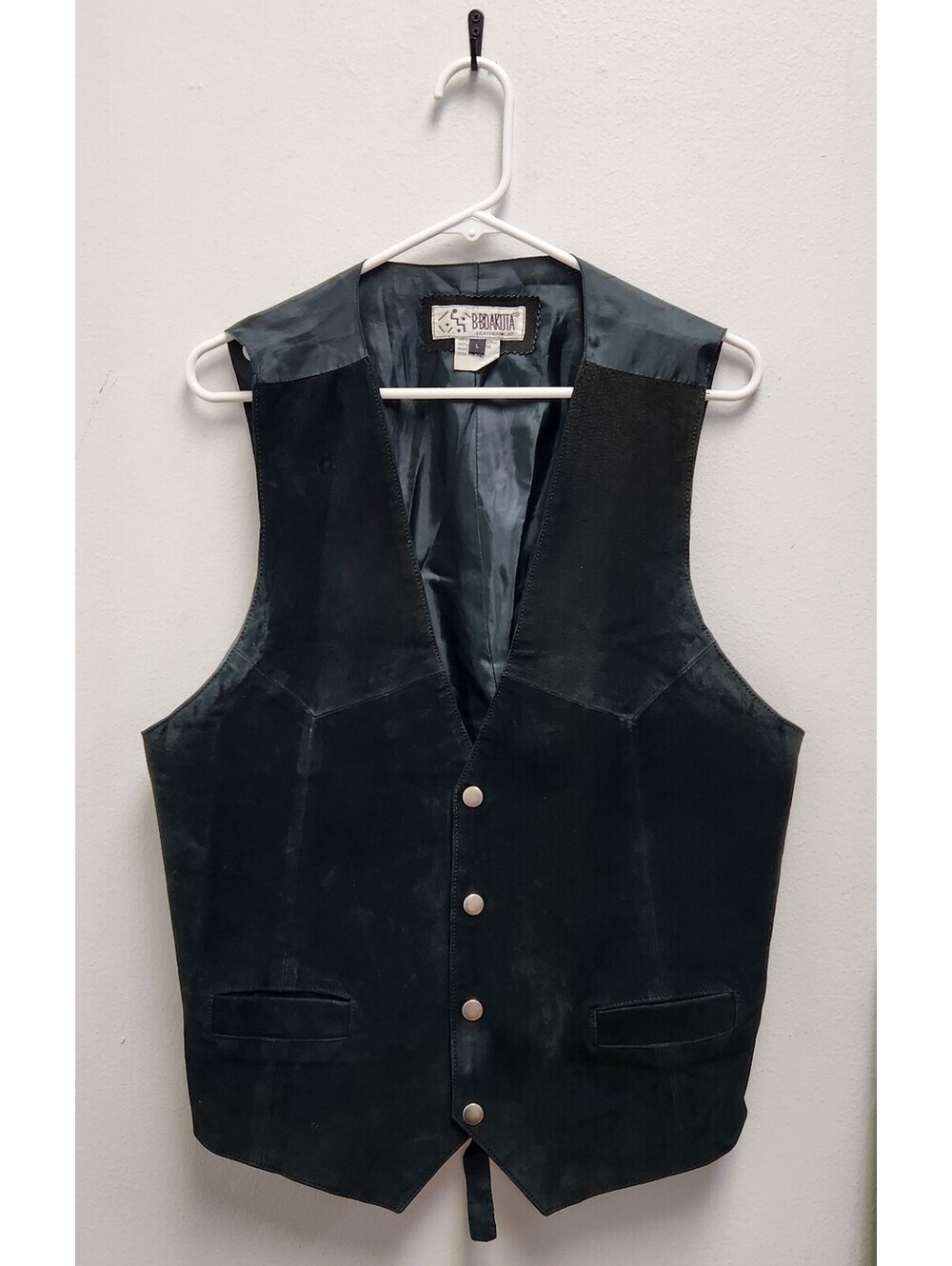 Vintage BB Dakota Leatherwear Black Suede Vest Womens L Western Snap Front Cinch